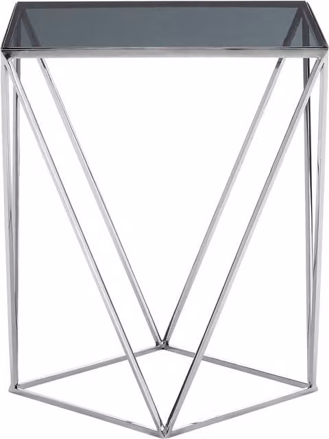 Interiors by Premier Orsina Square Black Glass Side Table with Silver Stainless Steel Geometric Base