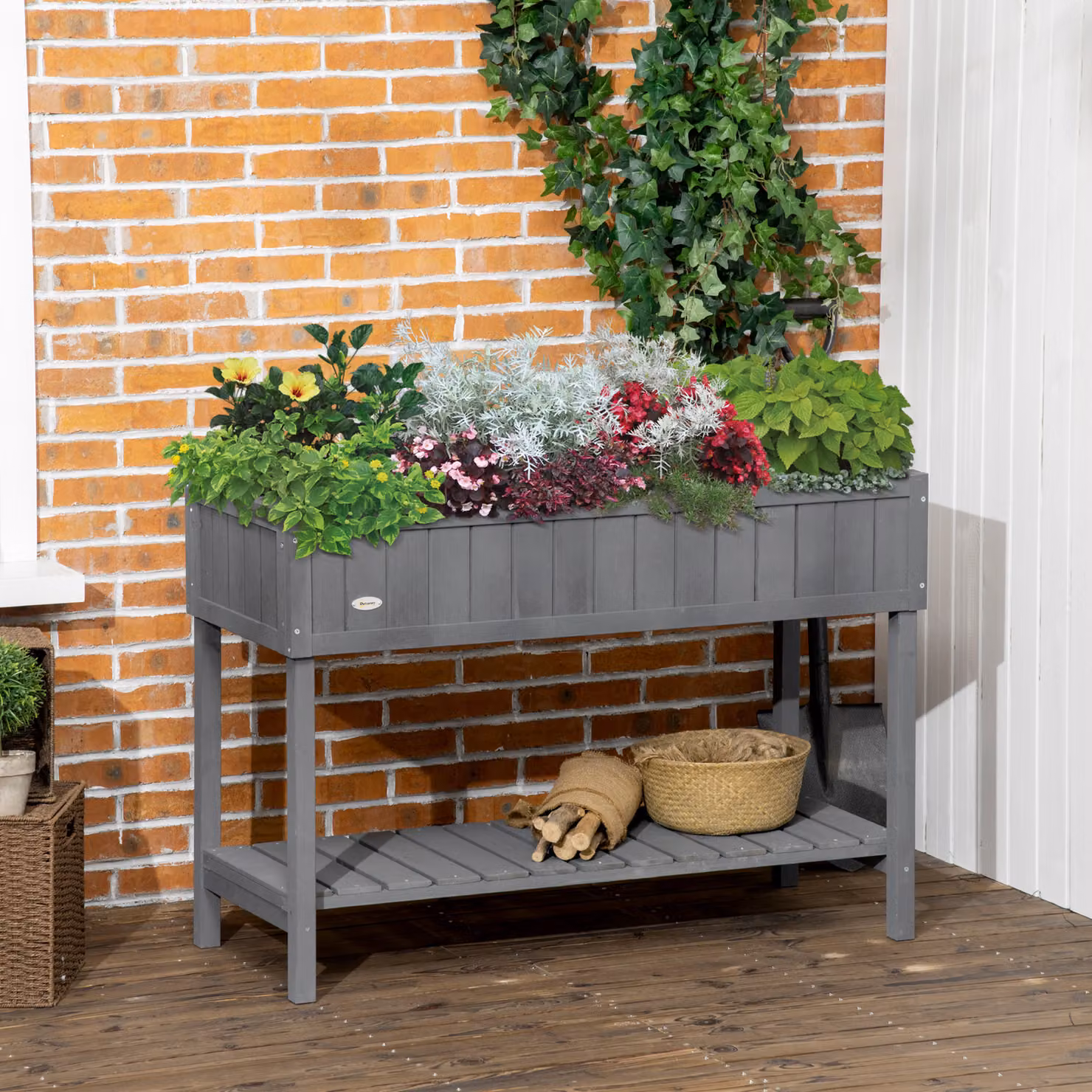 Outsunny Lacquered Fir Wood 8 Compartment Raised Bed in Grey, W/D/H: 110 x 76 x 46 cm – 2