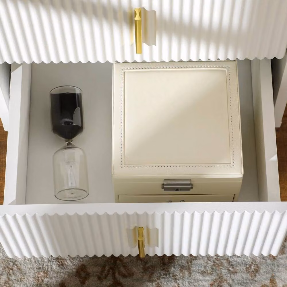 NESTLUNE Set of 2 Modern Fluted Bedside Tables in White and Gold – 3