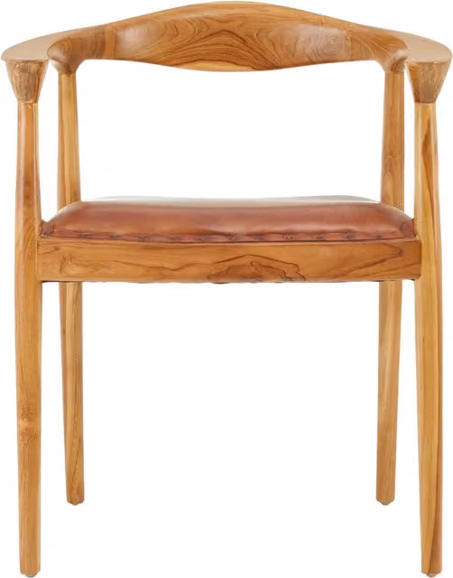 Fifty Five South Modern Brown Leather and Teak Wood Armchair