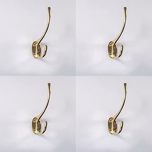 Loops Victorian Hat and Coat Hook on Oval Backplate, Polished Brass, Pack of 4