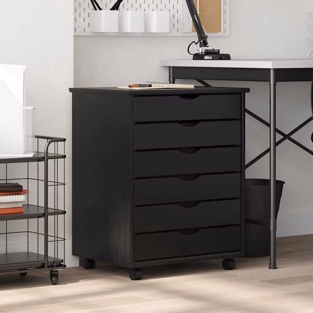 Berkfield Home MOSS Rolling Cabinet with Drawers in Black Solid Pine Wood – 2
