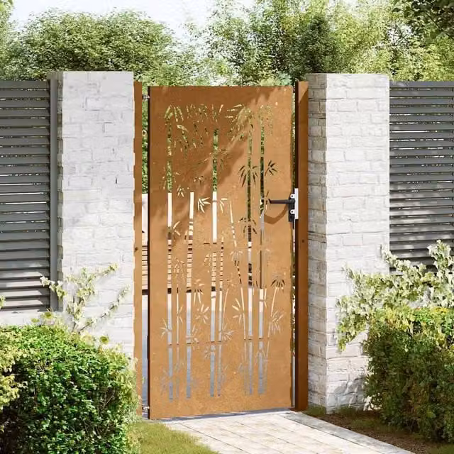 Berkfield Home Beautiful Garden Gate, Corten Steel Bamboo Design, Brown, W: 105 cm, H: 205 cm – 1