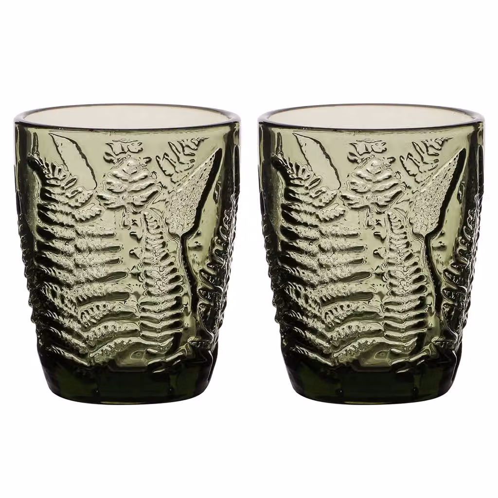 Dibor Set of 2 Green Leaf Embossed Glass Drinking Tumblers, 260ml per glass – 2