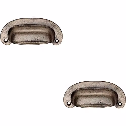 Loops 2 Pack Oval Plate Cabinet Cup Handles in Pewter, 106 x 44.5 mm with 87 mm Fixing Centres – 1
