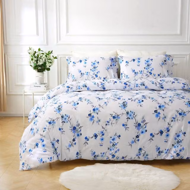 Portfolio Home Sakura Blossom Floral Duvet Cover and Pillowcase Set in White, Double Size (Duvet: 200 x 200 cm, Pillowcase: 50 x 75 cm)