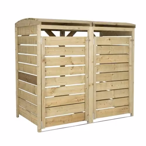 Charles Bentley Double Wooden Wheelie Bin, Brown, H: 133 cm, L: 132 cm, W: 76.5 cm – 1