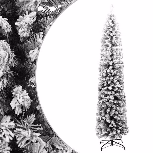Berkfield Home Slim Flocked Artificial Christmas Tree in Green and White, Height: 180 cm – 1