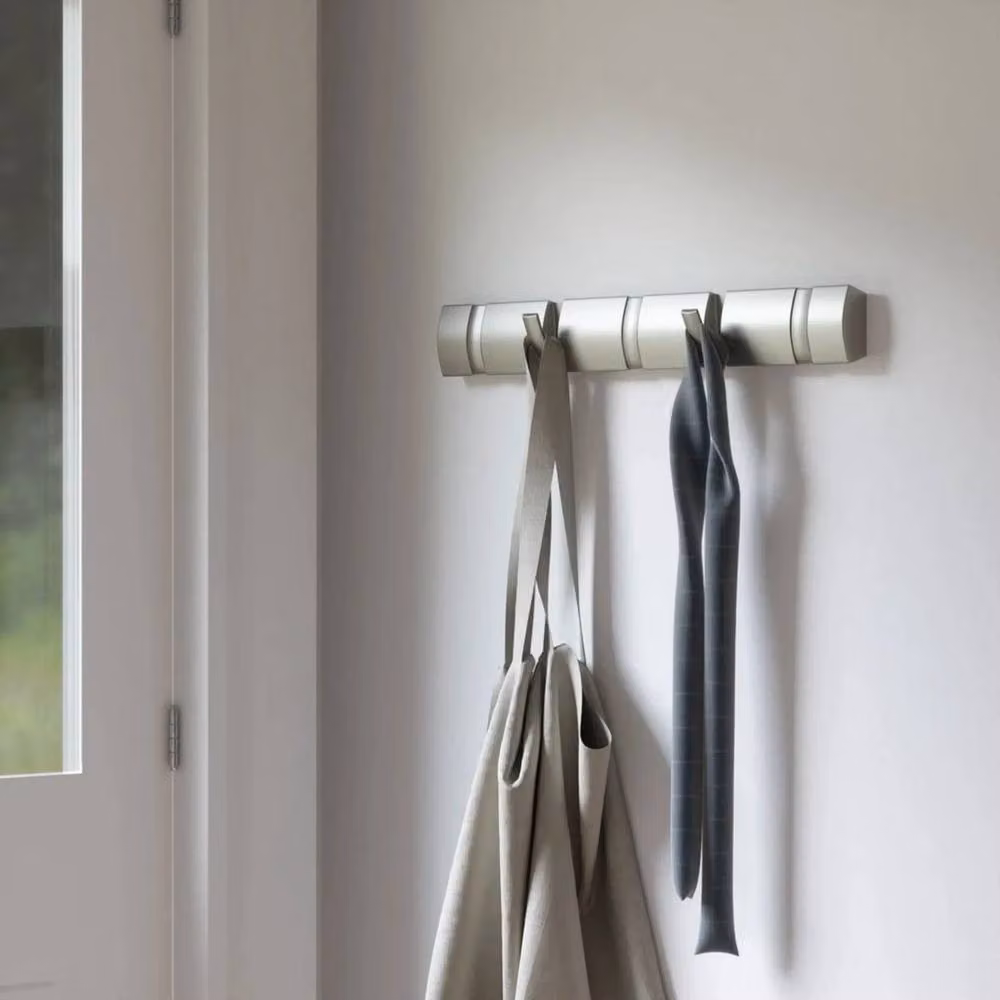NESTLUNE Wall Mounted Aluminium Metal Coat Hooks and Clothes Hanger Rack in Silver – 3