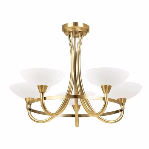 ENDON Cagney 5 Light Semi Flush Ceiling Light in Gold/Brass with White Glass, G9 – 1