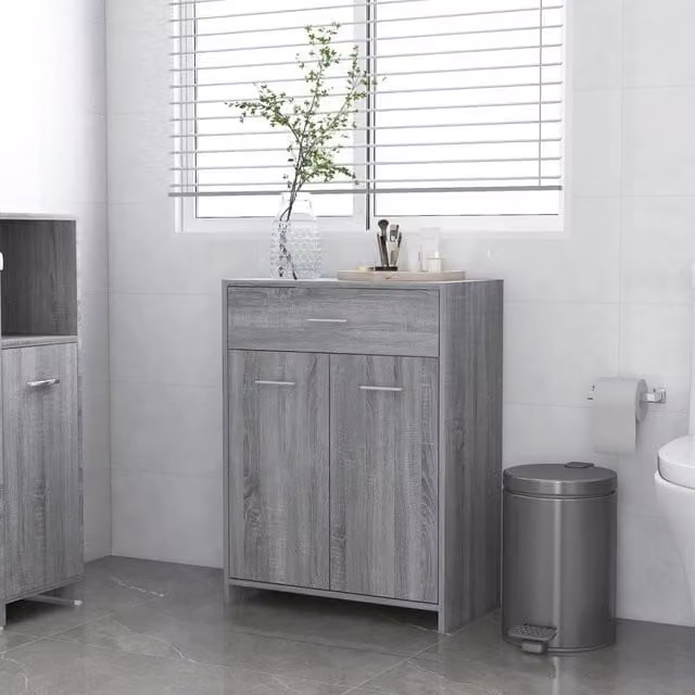 Berkfield Home Grey Sonoma Wall Mounted Bathroom Cabinet with Hinged Doors and Internal Shelves, W/D/H: 60 x 33 x 80 cm – 1