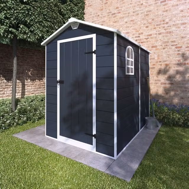 BillyOh Ashford Apex Plastic Garden Storage Shed with Foundation Kit in Grey