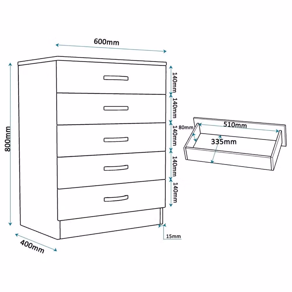 ERGOVEXA Black High Gloss 5-Drawer Chest – 2