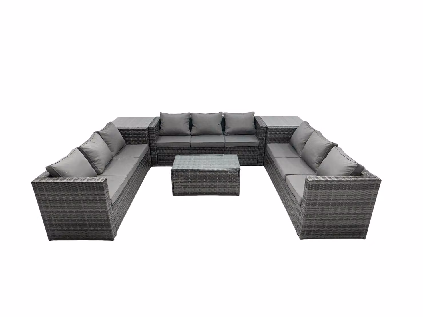 Fimous Outdoor Rattan Garden Furniture Set in Grey with 3 Seater Sofa, Coffee Table and Upholstered Cushions – 3
