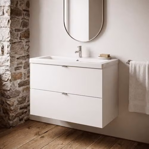 Balterley Alrewas Contemporary Wall Hung 2 Drawer Vanity Unit with Basin, Gloss White, W: 80.5 cm, D: 37.0 cm, H: 57.9 cm – 2