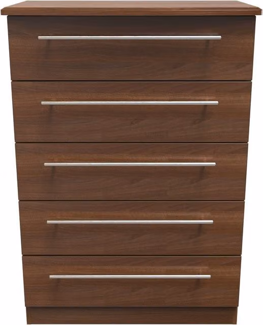 Sherwood Ready Assembled 5 Drawer Chest in Noche Walnut