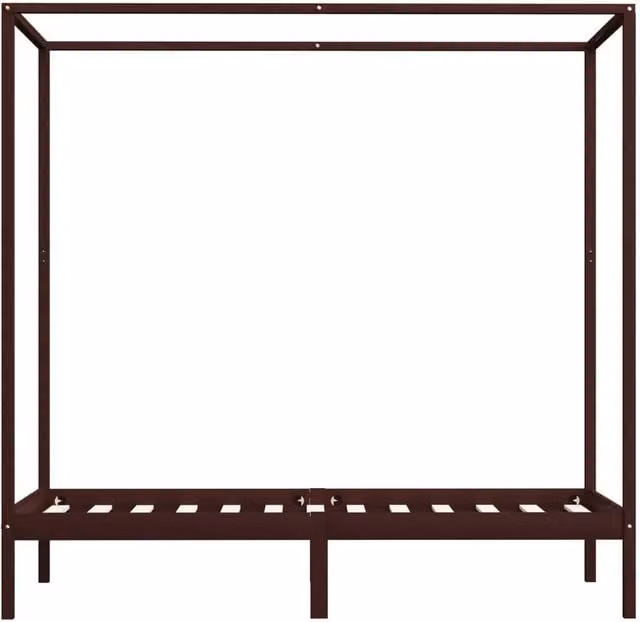 Berkfield Home Canopy Bed Frame in Dark Brown Solid Pine Wood, W/D/H: 100 x 200 x 204 cm – 1