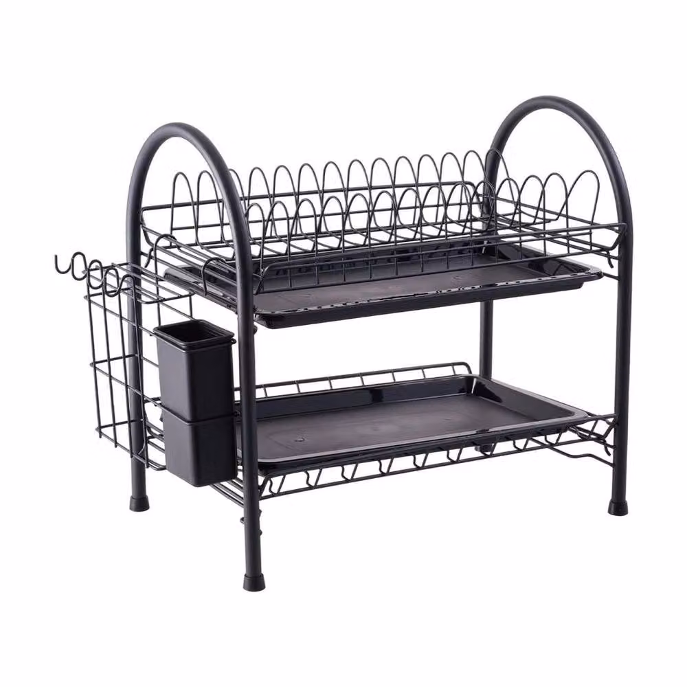 EONLION Black Dish Drainer Rack with Drip Tray and Cutlery Holder – 2