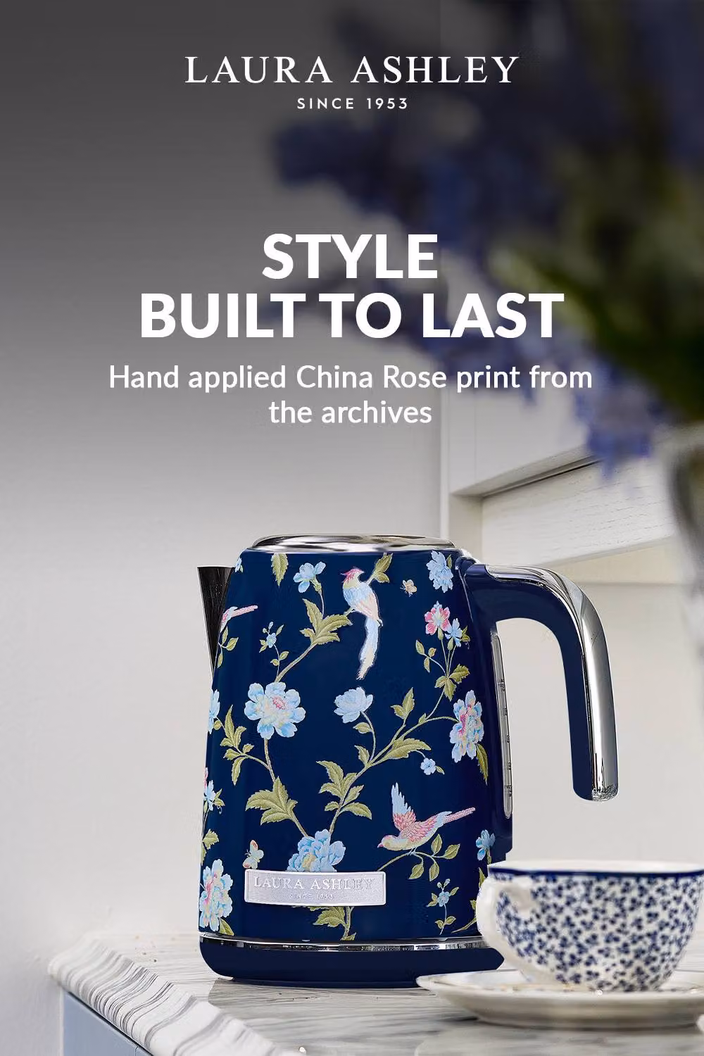 Laura Ashley Elveden Blue and Multicolour Stainless Steel Electric Kettle, 1.7 l, 3kW Fast Boil – 4