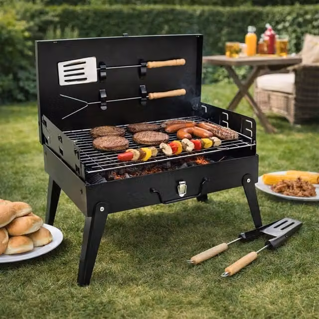 Dragodirect Portable Charcoal Tabletop BBQ Grill with Accessories, Black – 1