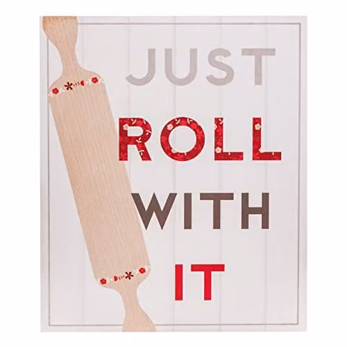 Orsina Just Roll With It Typography Wall Plaque in White and Grey