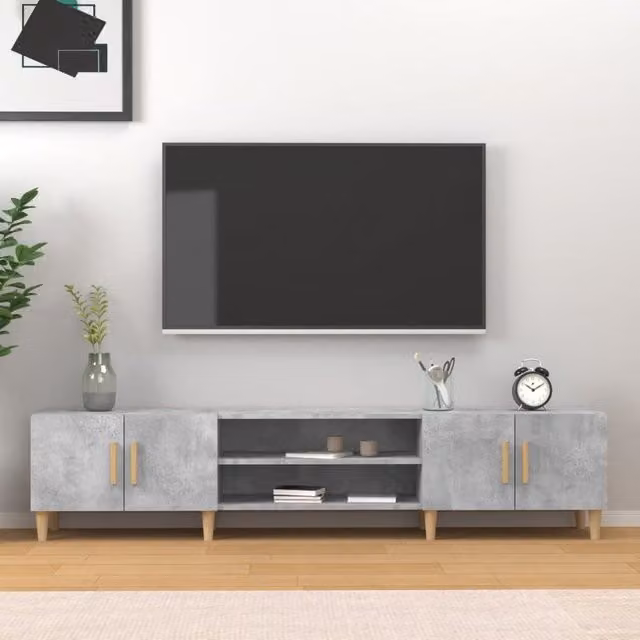 Berkfield Home Modern TV Cabinet in Concrete Grey, W/D/H: 180 x 31.5 x 40 cm