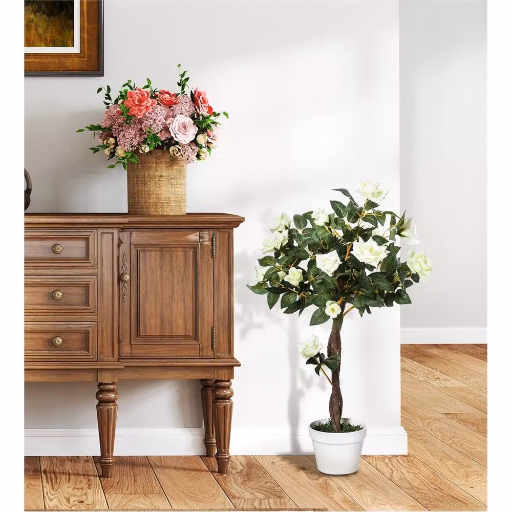EONLION White Artificial Rose Tree – 4