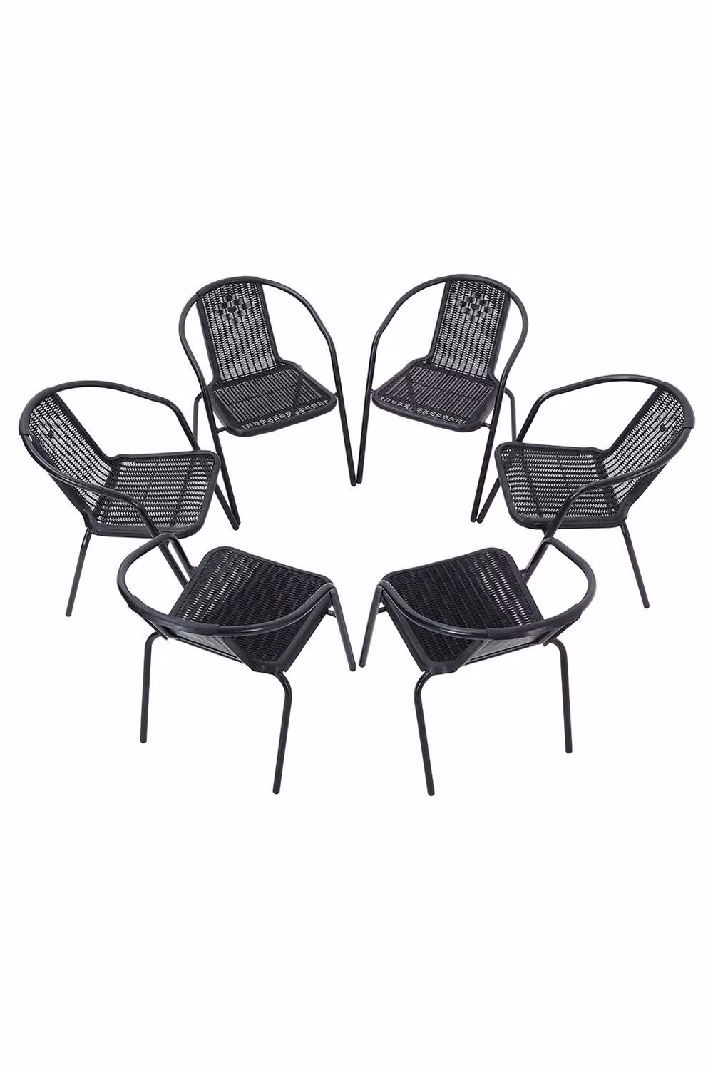 Living and Home 6-Pack Stackable Vintage Rattan Armchairs in Matt Black – 2