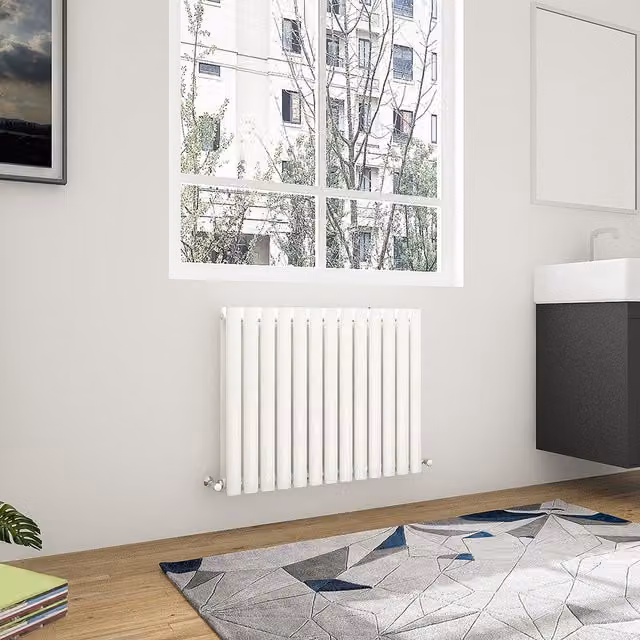 AicaBathroom Horizontal Oval Column Radiator in White Steel, W/D/H: 76.7 x 76.7 x 76.7 cm