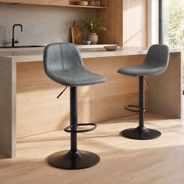 STILVORA Set of 2 Adjustable Swivel Bar Stools with Footrest in Green – 1