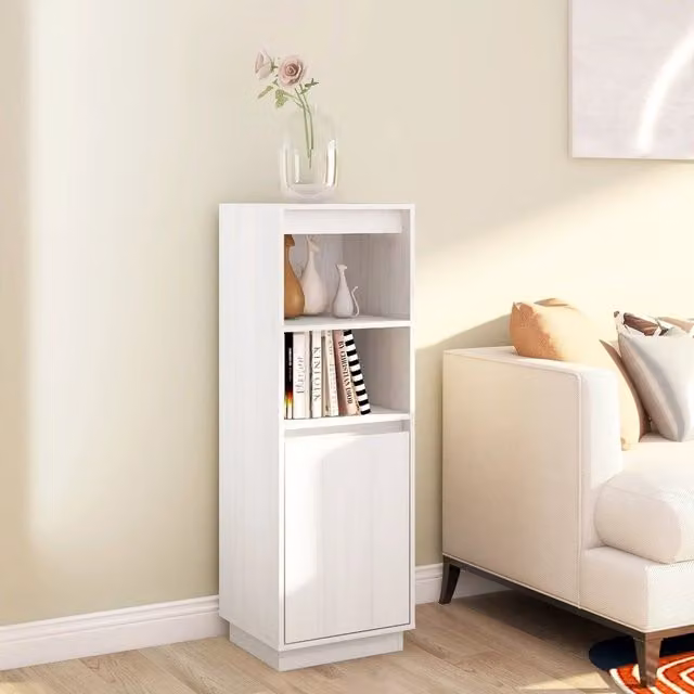 Berkfield Home White Lacquered Solid Pine Highboard, W/D/H: 37 x 34 x 110 cm