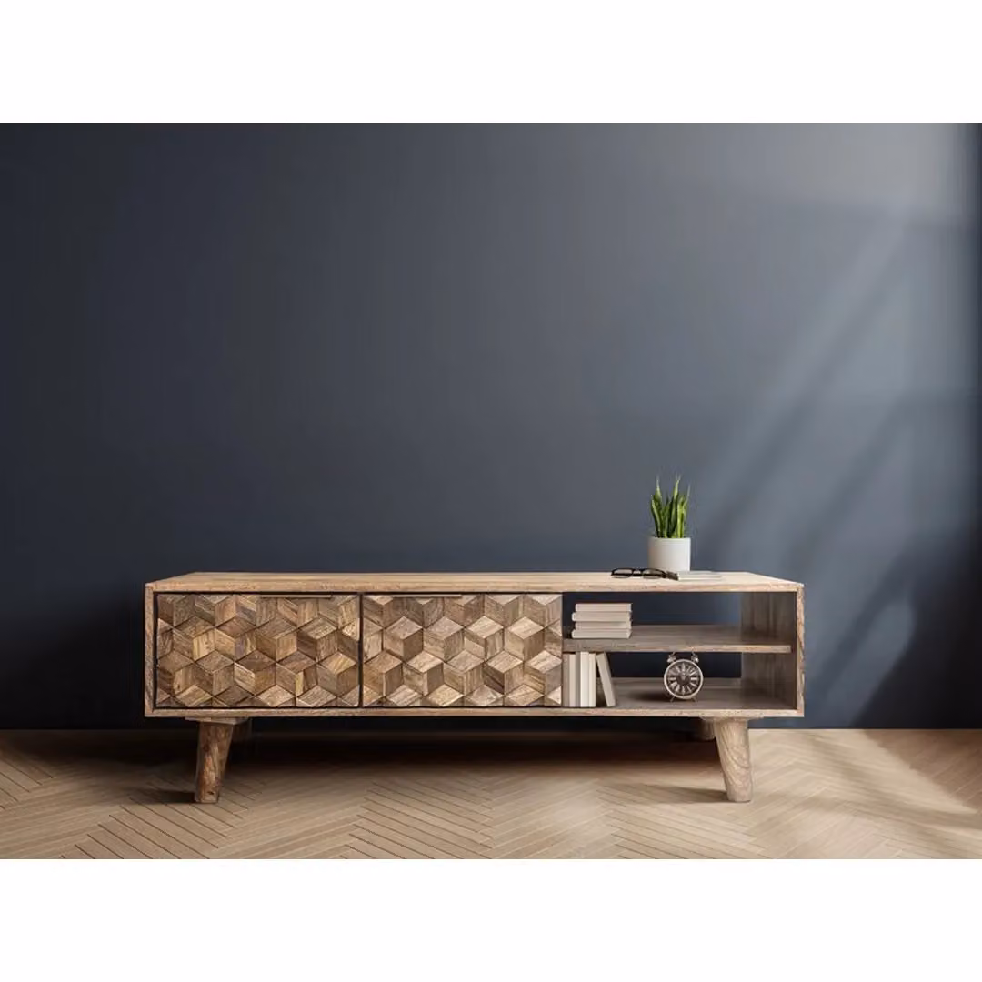 Jaipur Furniture Ltd Geometric Mango Wood TV Unit in Brown, W118 x D35 x H41 cm – 5