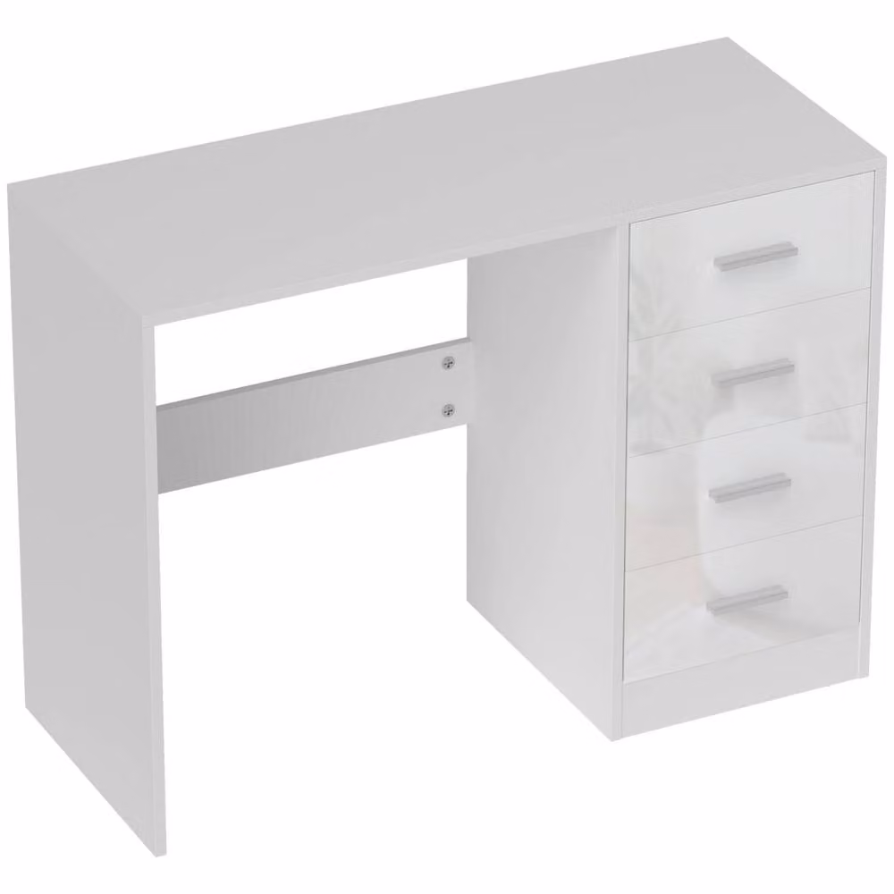 Wyld Haus Reka Modern Glossy White Writing Desk with Dual Pedestal Drawers, H: 98 cm, W: 120 cm, D: 60 cm – 2