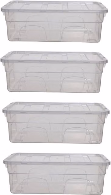 Whitefurze Spacemaster Set of 4 Transparent Plastic Storage Boxes with Lids, 5L Each