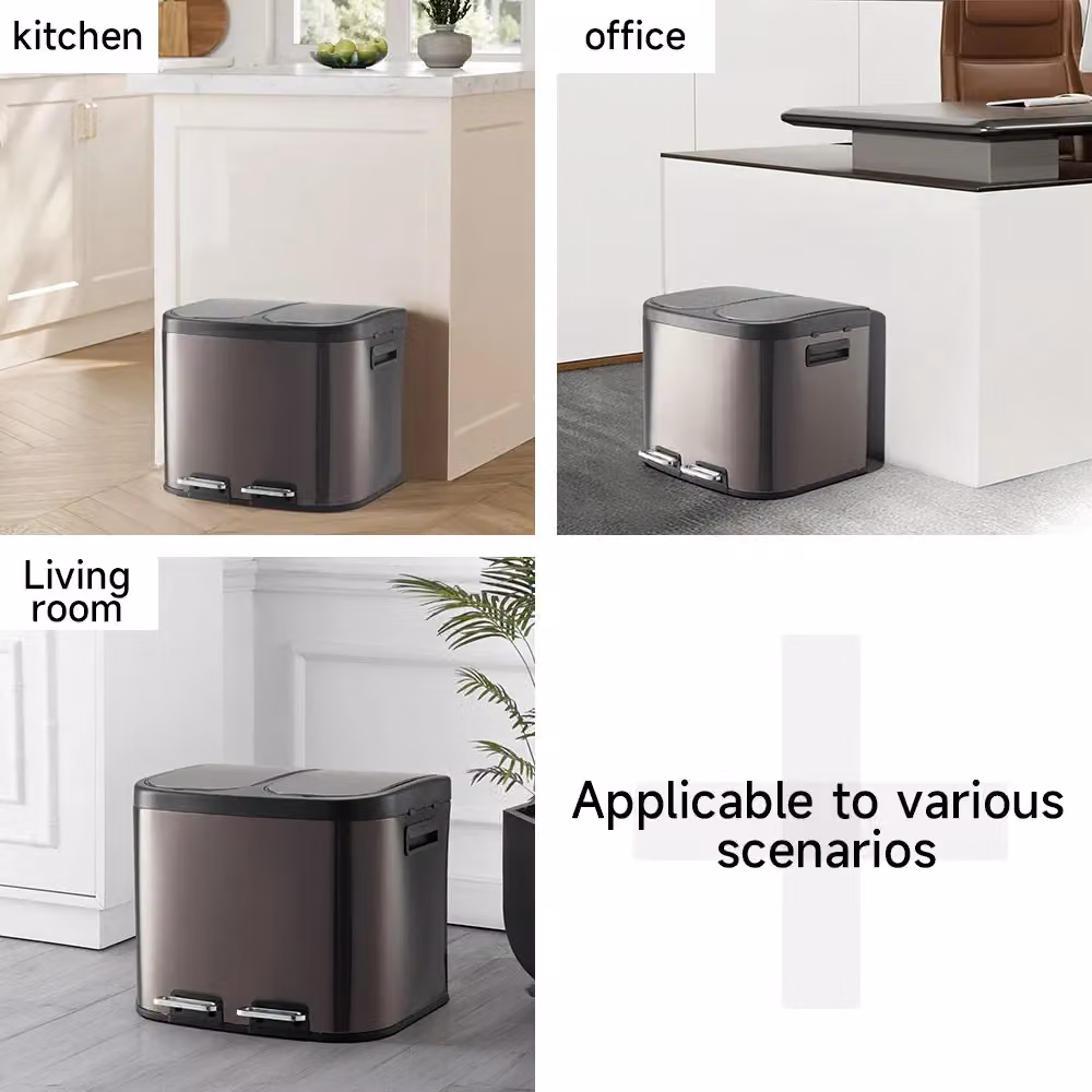 Living and Home 20L Stainless Steel 2-Compartment Pedal Bin with Dry and Wet Separation in Black – 5