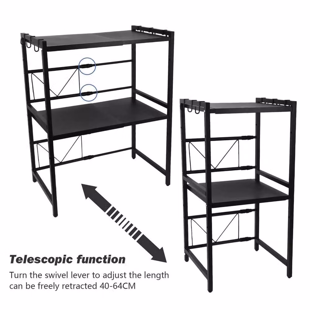 SPETLEK 3 Tier Expandable Microwave Rack Stand in Black with Adjustable Shelves – 4