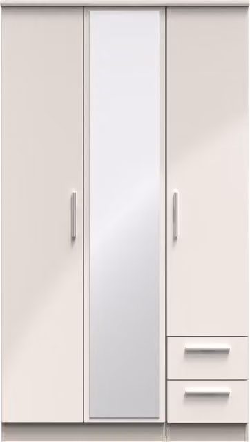 2 U Windsor Ready Assembled Tall Triple Mirror Wardrobe with Integrated Drawers in Taupe