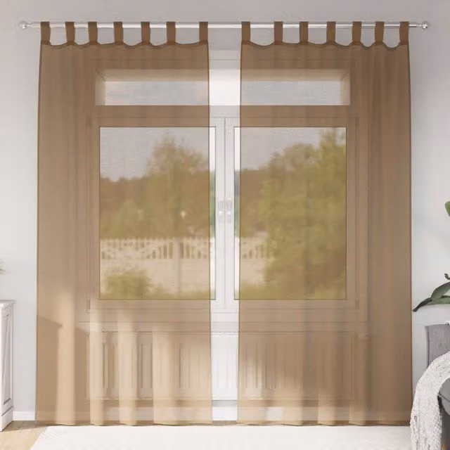 Berkfield Home Brown Voile Fabric Panel Curtains with Tabs, 2 Pack, W: 140 cm, H: 225 cm – 1