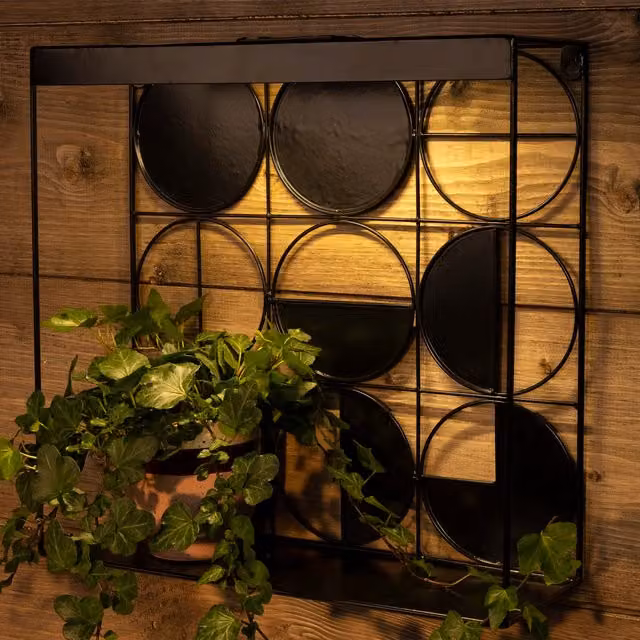 Lumineo Art Deco Cube Metal Solar Wall Art Light, Black, Warm White LED, Height: 35 cm
