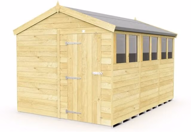 Buttercup Farm Apex Wooden Shed in Brown with Single Door and Windows, W231 x D358 x H217 cm