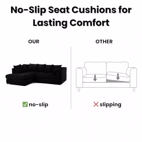SofaSelection Jumbo Cord Left Hand Corner Sofa in Black, L-Shaped 4-5 Seater Fabric Couch with Deep-Filled Scatter Cushions, W/D/H: 212 x 90 x 90 cm – 4
