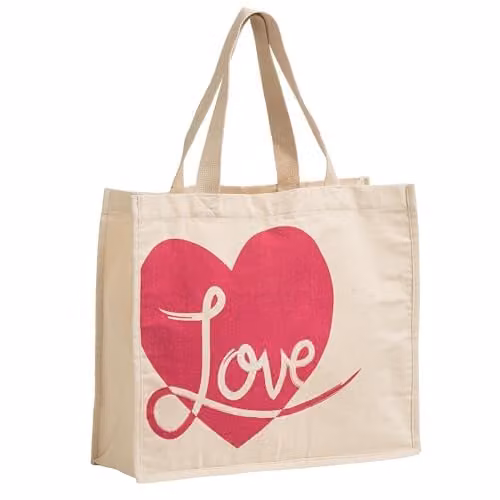 Orsina Love Reusable Shopping Tote Bag with Heart Print in Red, Beige and Pink, W/D/H: 40 x 35 x 15 cm