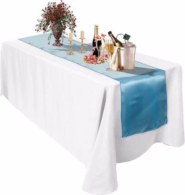 Neel Blue Satin Table Runner in Blue, W: 27.94 cm, L: 274.32 cm – 1