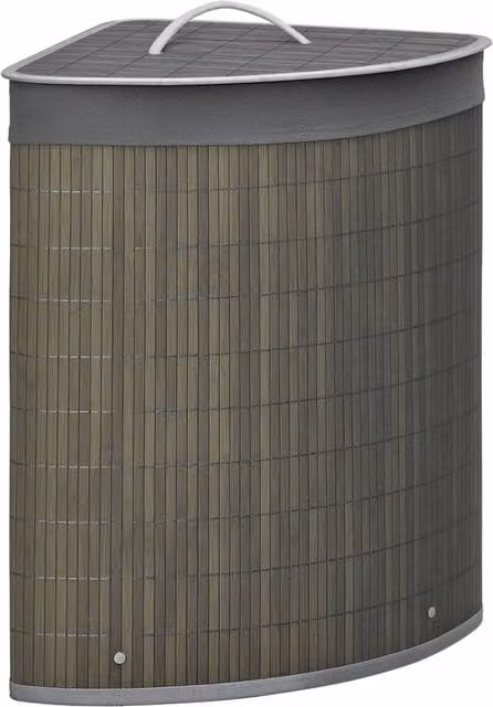 HOMCOM 55L Grey Bamboo Corner Laundry Hamper with Lid and Handles, W/D/H: 38 x 38 x 57 cm