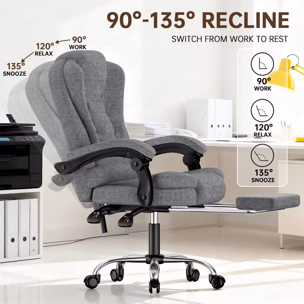 Gartistgo Executive High Back Office Chair in Mid Grey Fabric with Headrest and Armrests – 3