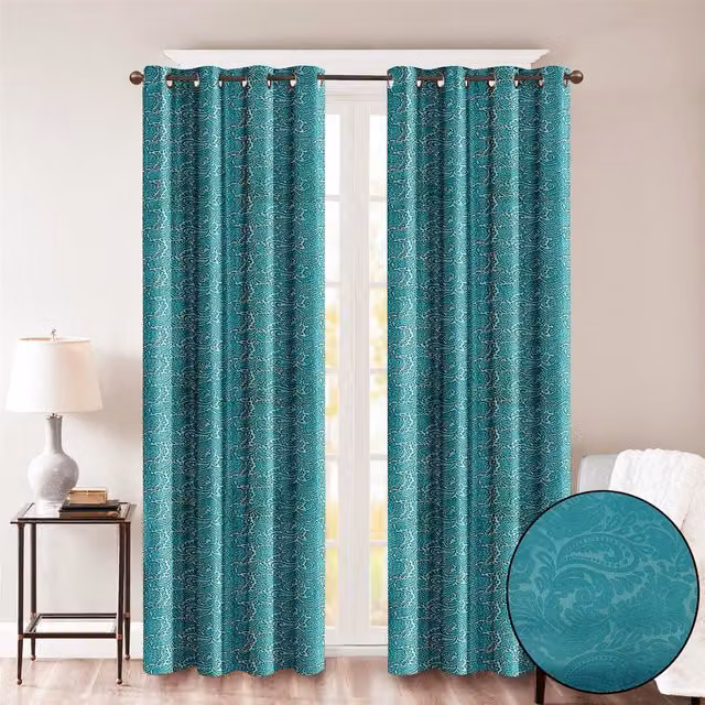 Roseley Petrol Floral Opaque Eyelet Curtains
