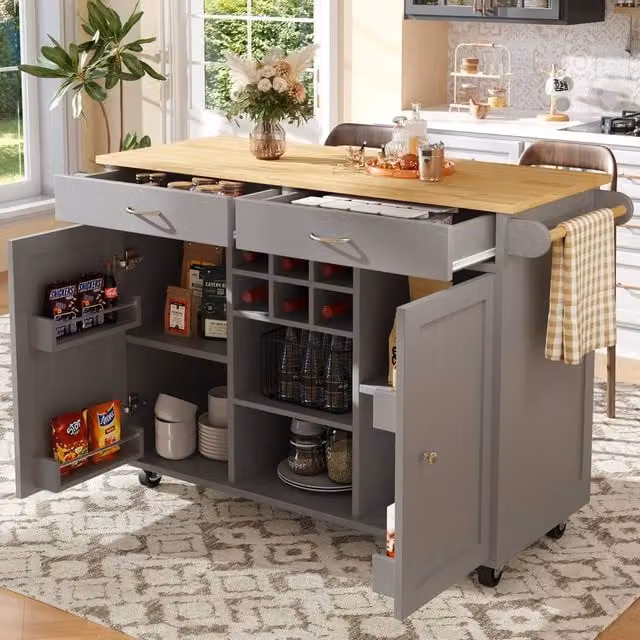 Rolipo Modern Grey Kitchen Island and Serving Cart with Storage – 1