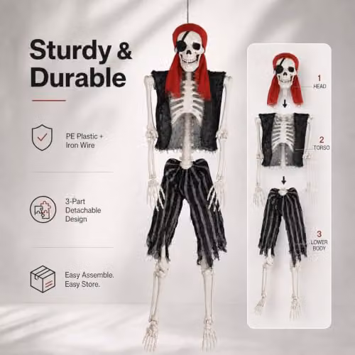 Yezi Halloween Hanging Skeleton Decor in White and Black, Height: 166 cm – 3