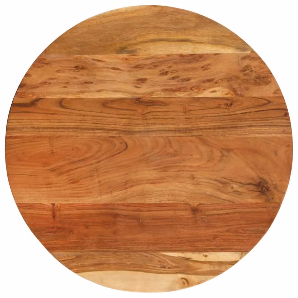 Berkfield Home Height Adjustable Round Side Table in Brown Acacia Wood and Cast Iron, W/D/H: 60 x 60 x 42-62 cm – 2