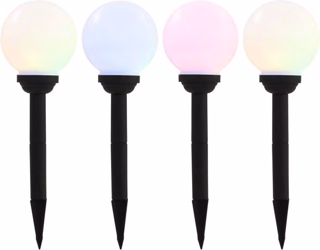Berkfield Home 4-Piece Set of White Solar LED Spherical Outdoor Garden Lamps with RGB Multicolour Lighting, Diameter: 15 cm